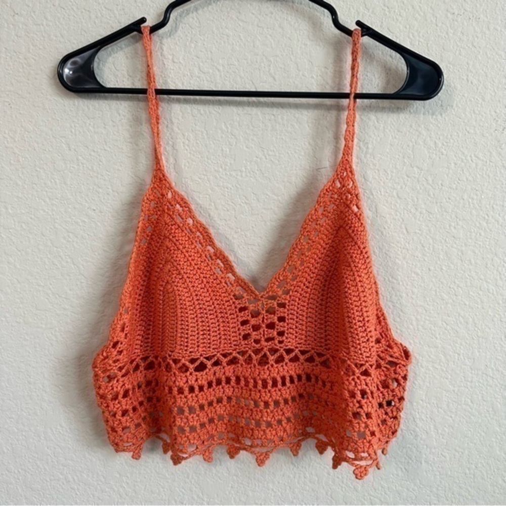Shein Curve Crocheted Knit Crop Top Plus Size Orange Tropical Vacation Boho